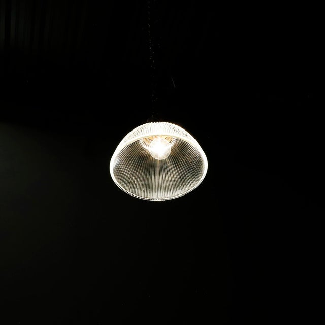 Industrial 1960s Holophane Clear Glass Vintage Industrial Pendant Light For Sale - Image 3 of 17