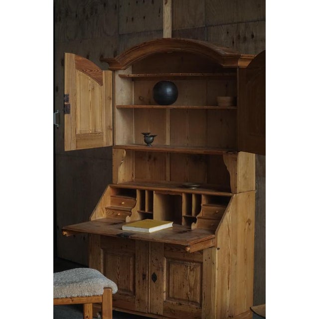 Antique Danish Pine Drop-Front Secretary with Upper Cabinet, Mid-19th Century For Sale - Image 3 of 14