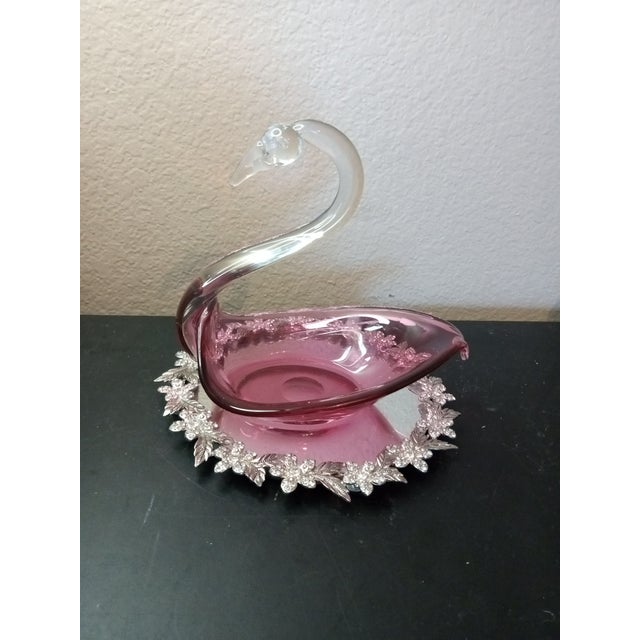 Pink Exquisite Pilgrim Cranberry Glass Swan Bowl For Sale - Image 8 of 8