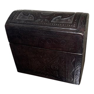Vintage Tooled Leather Dome Top Box For Sale