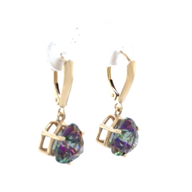 Contemporary 14ct Yellow Gold Mystic Topaz Drop Earrings 4.45ct 4.02g, A Pair For Sale - Image 3 of 7