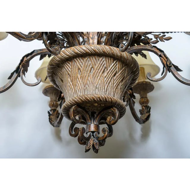 Wood Vintage Basket Look Chandelier For Sale - Image 7 of 8