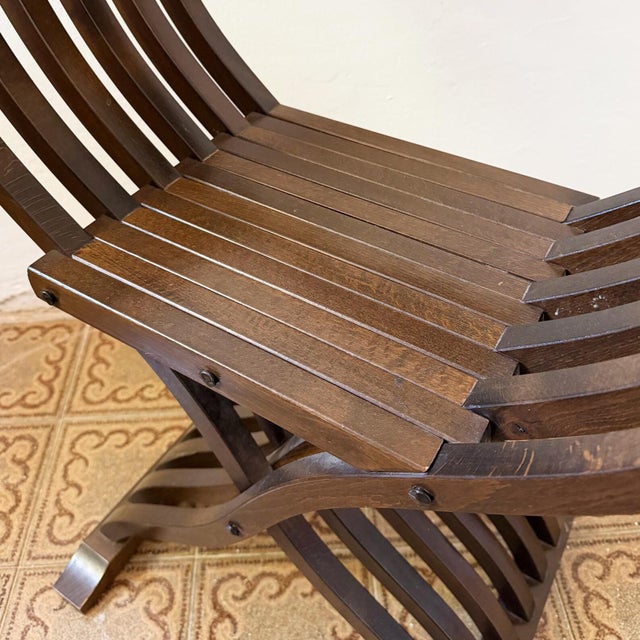 1950s Vintage Savonarola Chair in Carved Wood, 1950s For Sale - Image 5 of 10