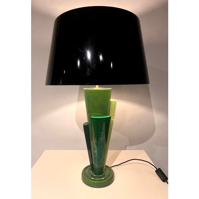 Large Postmodern Green Ceramic Table Lamp attributed to Francois Chatain, 1980s For Sale - Image 14 of 18
