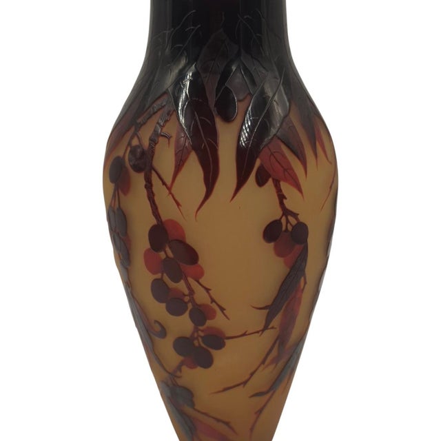 Glass Antique d'Argental Art Nouveau Cameo Glass Botanical Berry Vase (10 Inches) For Sale - Image 7 of 12