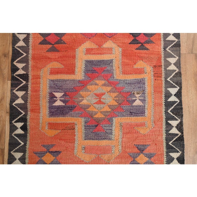 Textile 1970s Vintage Handmade Turkish Wool Cotton Pink Runner Rug For Sale - Image 7 of 11