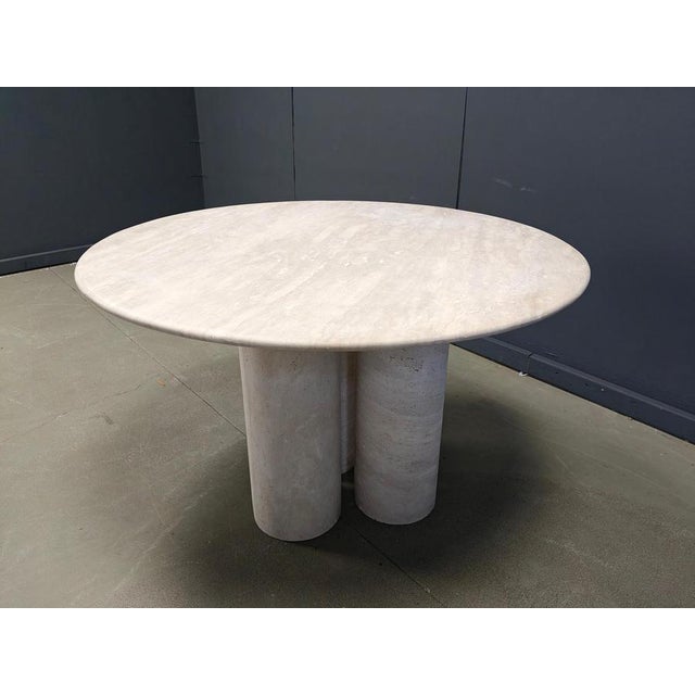 1970s Italian Round Travertine Dining Table, 1970s For Sale - Image 5 of 14