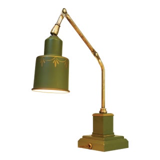 1940s Industrial Machine Age Empire Regency Toleware Brass Articulating Table Lamp For Sale
