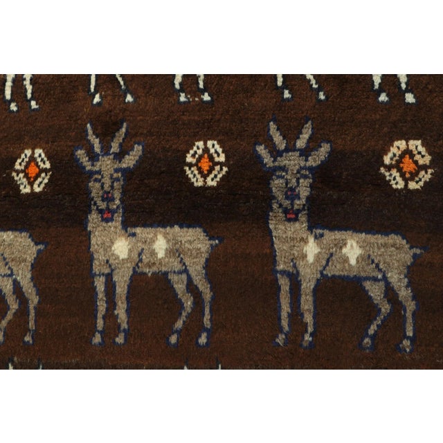 1950s Vintage Gabbeh Tribal Rug in Beige-Brown With White Animal Pictorial Patterns For Sale In New York - Image 6 of 8