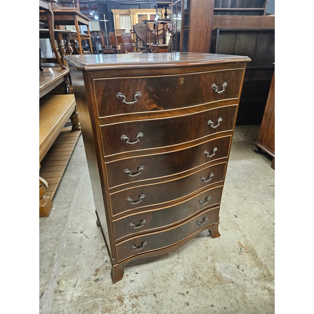 Brown 1970s Flame Mahogany Serpentine Front 6 Drawer Chest of Drawers For Sale - Image 8 of 8