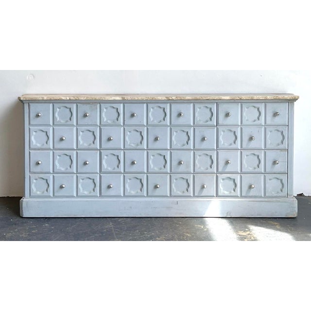 French Provincial Vintage Faux Finished Blue Credenza For Sale - Image 3 of 12