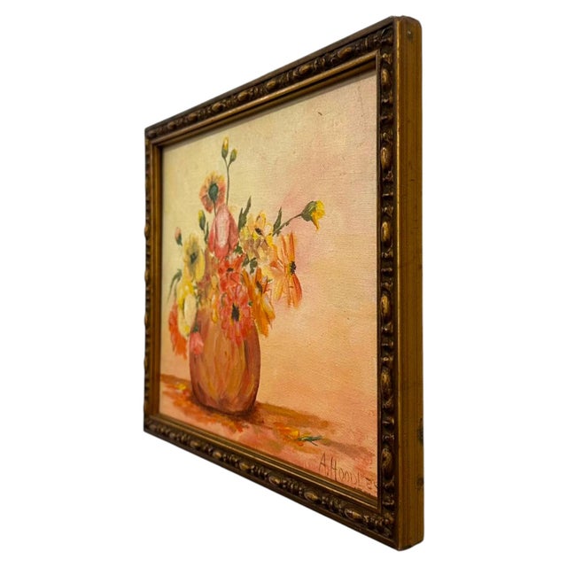 Vintage Floral Still Life Oil Painting – Signed A. Hoodless – Framed Impressionist Flower Art For Sale - Image 4 of 8