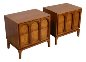 Thomasville Burlwood Mid-Century Modern Sculptural Pair of Nightstands, C. 1960s, Attributed