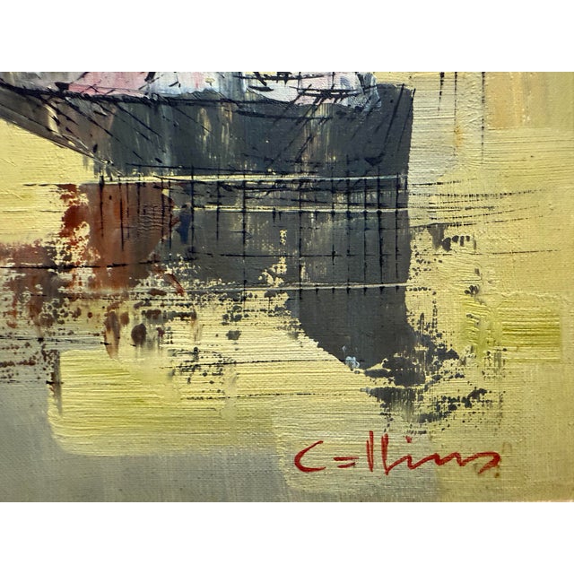 Vintage Midcentury Harbor Scene Signed Collins For Sale - Image 4 of 8