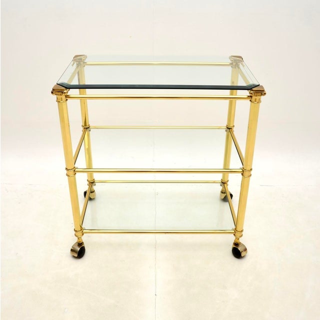 A stylish and very well made vintage French brass drinks trolley, dating from the 1970’s. This is beautifully designed and...