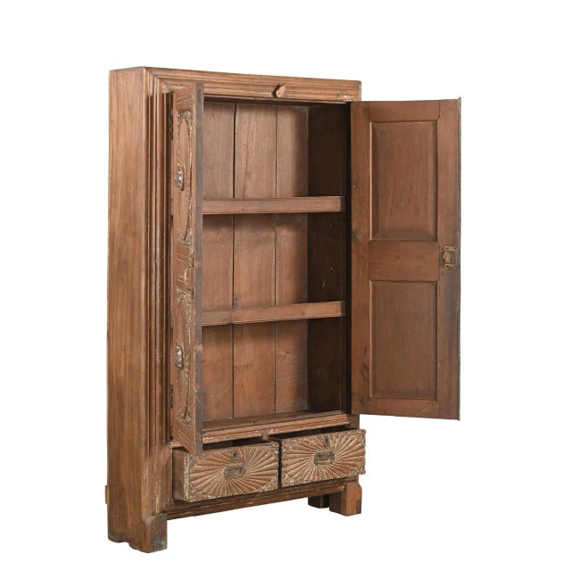 Antique Anglo/Indian Carved Teakwood Armoire For Sale - Image 4 of 5