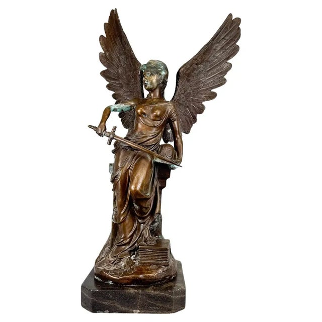 Antique Broze Sculpture of Angel with Sword, 1890s For Sale - Image 11 of 11