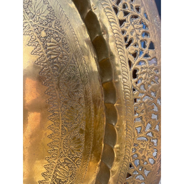 Brass Moroccan Tray Table on Faux Bamboo Base For Sale - Image 8 of 11