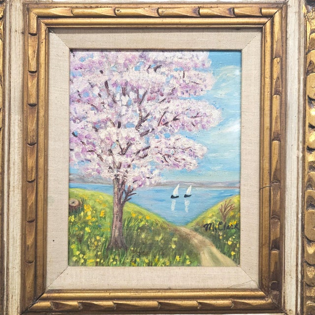Pair Signed M. Clark Coastal Landscape Oil Paintings in Carved Gilt Frames 18.5" For Sale - Image 12 of 17
