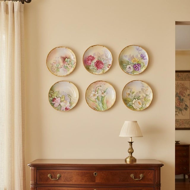 Limoges, France Late 19th Century Hand Painted Limoges Plates-J.P.L. France-Artist Signed-Floral Cabinet- Set of 6 For Sale - Image 4 of 11