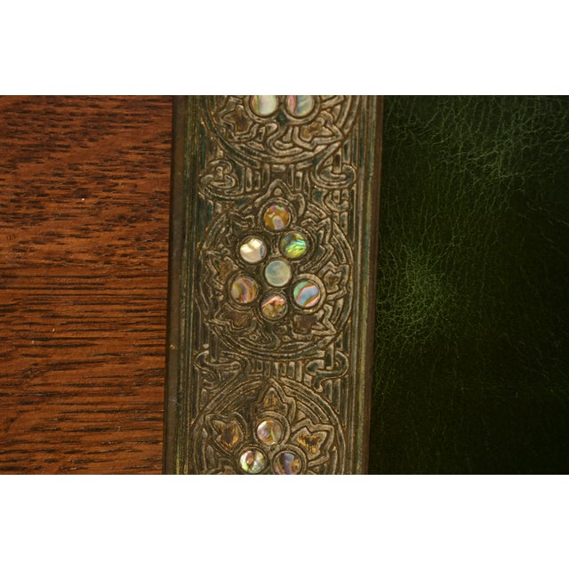 Tiffany Studios New York Bronze and Abalone Blotter Ends With Leather Desk Blotter For Sale In South Bend - Image 6 of 11