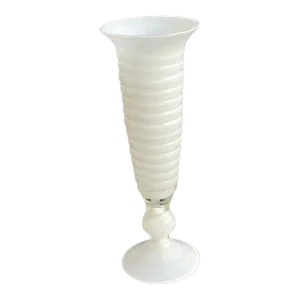 Vintage Venetian Clear Over White Cased Art Glass Ribbed Vase