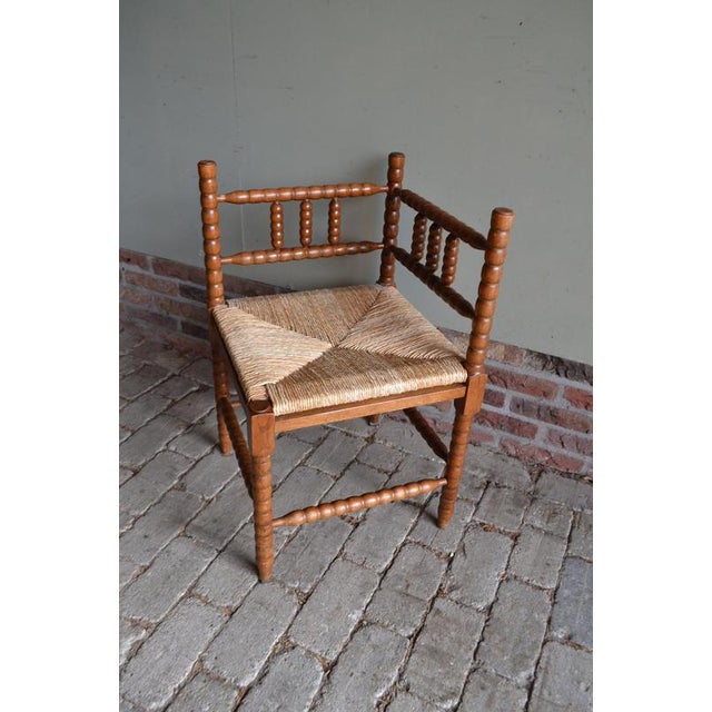 1920s Antique Dutch Oak Corner Chair with Rush Seat, 1920s For Sale - Image 5 of 7
