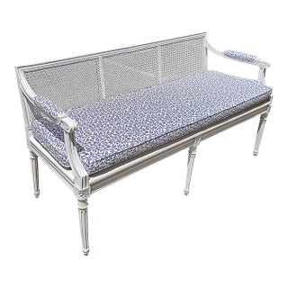 1920s French Louis XVI Style Caned Sette Bench For Sale