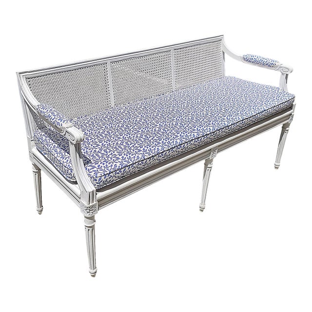 1920s French Louis XVI Style Caned Sette Bench For Sale