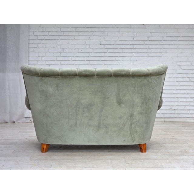 Danish Twi-Seater Sofa in Light Green Furniture Velour, 1960s For Sale - Image 16 of 18