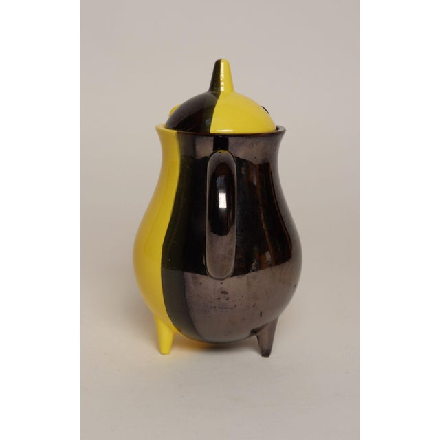 Vintage bulbous-form "Luc" ceramic/art pottery teapot supported by three feet by Auguste Lucchesi (Vallauris, France, ca....