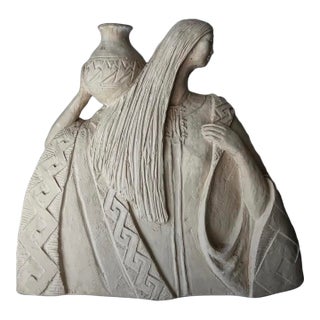 Vintage Southwestern Woman Holding a Water Jug Sculpture For Sale
