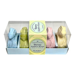1990s Williams-Sonoma Pastel Earthenware Bunny Napkin Rings - Set of 4 For Sale