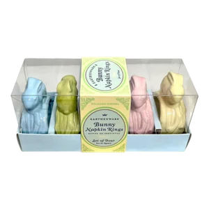 1990s Williams-Sonoma Pastel Earthenware Bunny Napkin Rings - Set of 4