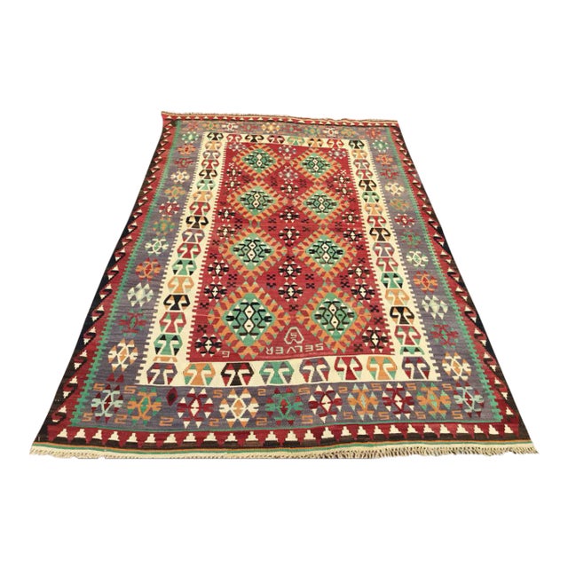 Vintage Turkish Kilim Rug - 73" X 117" For Sale