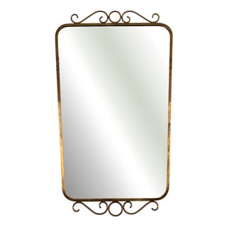 Mid-Century Italian Brass Wall Mirror with Decorations in the style of Gio Ponti, 1970s For Sale