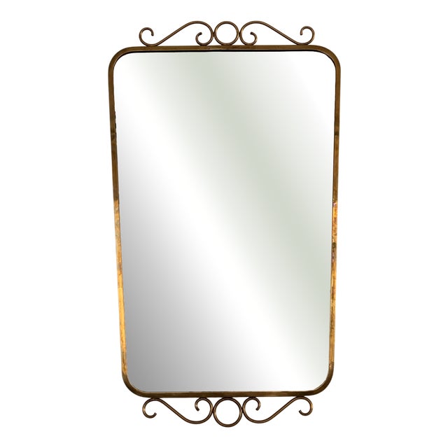 Mid-Century Italian Brass Wall Mirror with Decorations in the style of Gio Ponti, 1970s For Sale