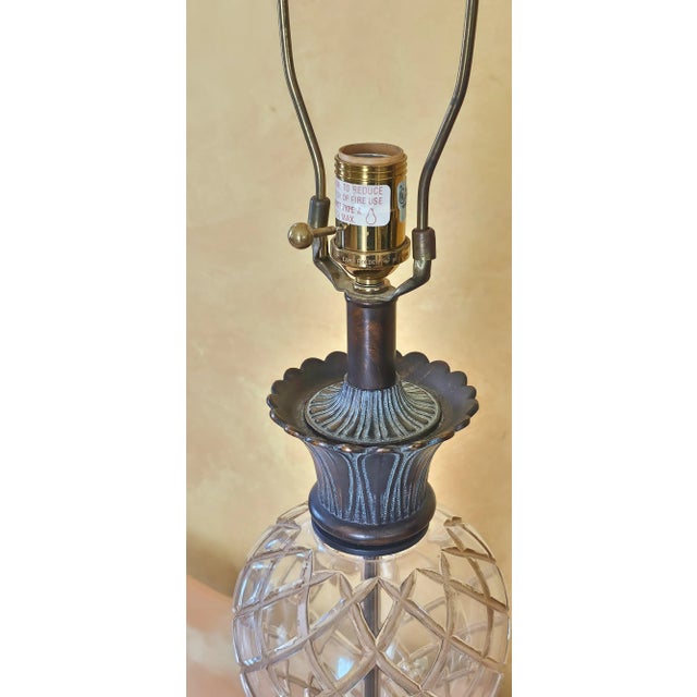 Mid-Century Modern Style Bronze Crystal and Bronze Pineapple Table Lamp With Shade For Sale - Image 9 of 12