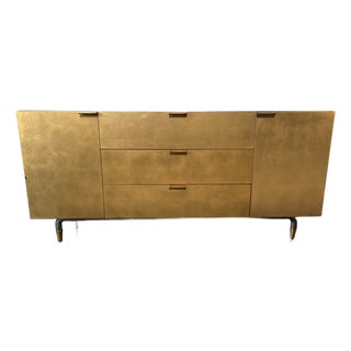 1960s Mid-Century Modern Aurum-Finished Solid Wood Media Credenza For Sale