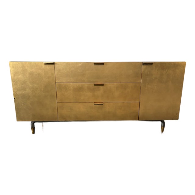 1960s Mid-Century Modern Aurum-Finished Solid Wood Media Credenza For Sale