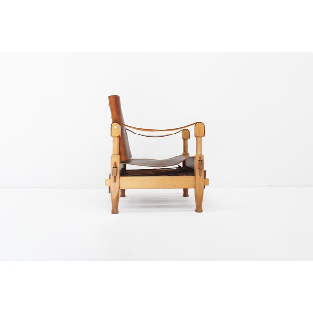 Brutalist Vintage Brutalist Safari Armchair in Wood and Cognac Leather, 1960s For Sale - Image 3 of 9