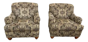 Pair of Ethan Allen Roll Back Upholstered Lounge Chairs