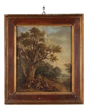 Flemish School Artist, Landscape with Wayfarers, 1700s, Oil Painting, Framed
