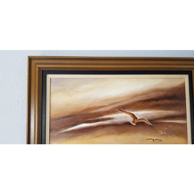1974 Nancy Sunset Landscape W/ Flying Birds Abstract Painting For Sale In Miami - Image 6 of 11