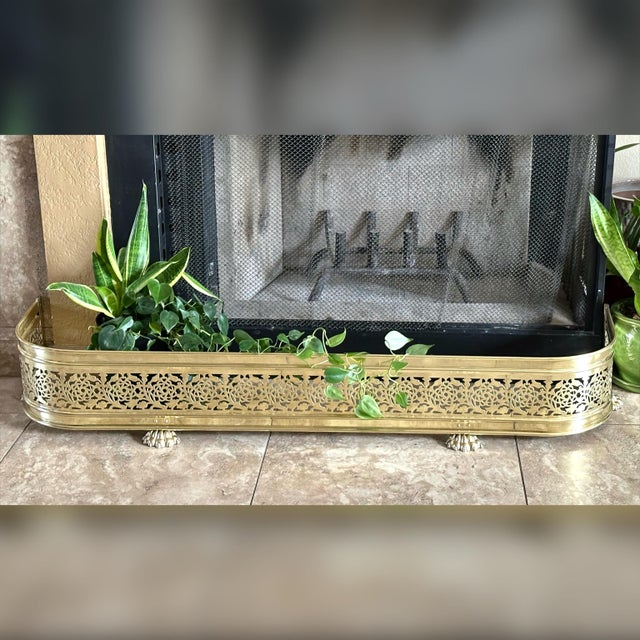 Antique Brass Fireplace Fender Pierced English Brass, Circa 1890's For Sale - Image 4 of 9
