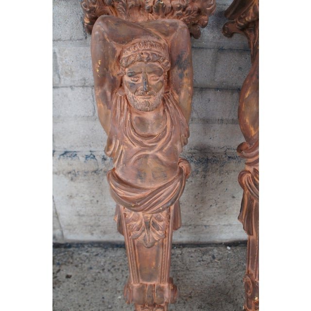 Late 20th Century Classical Grecian Atlas Figural Wall Shelf Corbels Brackets Sconces- Set of 2 For Sale - Image 6 of 11