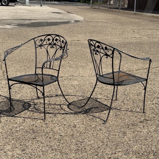 Mid 20th Century Salterini Style Wrought Iron Garden Patio Arm Chairs by Florentine Craft Studio For Sale - Image 11 of 13