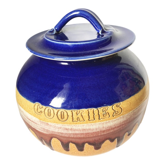 1990s Walt Glass Master Potter Drip Glaze Big Lidded Cookie Jar Studio Pottery For Sale