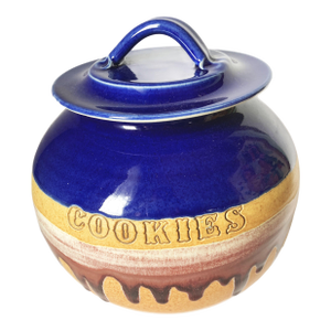 1990s Walt Glass Master Potter Drip Glaze Big Lidded Cookie Jar Studio Pottery