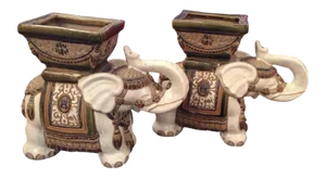 Vintage Terracotta Elephant Garden Pots, Planters Stands - a Pair